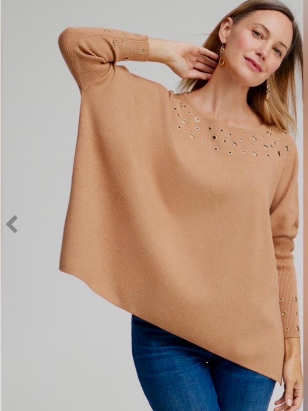 Chico's Eyelet-Detail Asymmetric Sweater - Camel